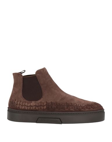 Giorgio Armani Man Ankle Boots Dark Brown Size 8.5 Calfskin, Polyester, Viscose, Elastane