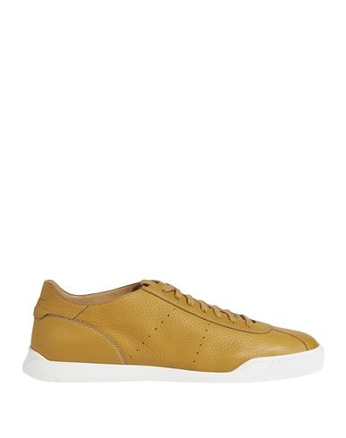 Shop Santoni Man Sneakers Mustard Size 11 Soft Leather In Yellow
