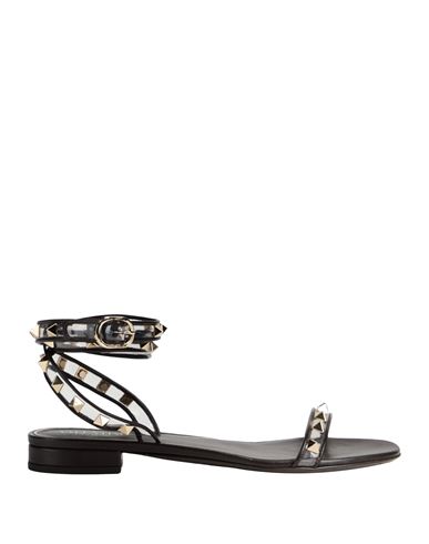 Valentino Garavani Woman Sandals Dark Brown Size 7 Leather, Plastic In Black