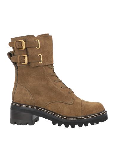See By Chloé Woman Ankle Boots Khaki Size 11 Leather In Sand