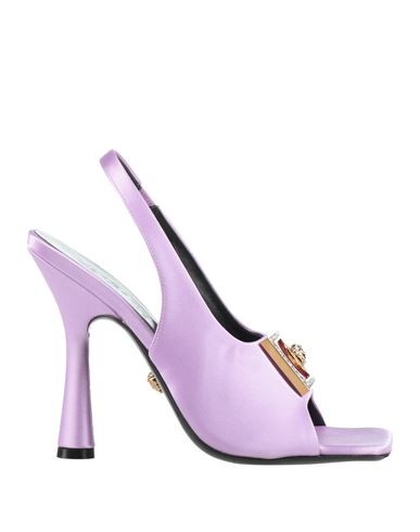 Versace Woman Sandals Mauve Size 8 Textile Fibers, Soft Leather In Purple