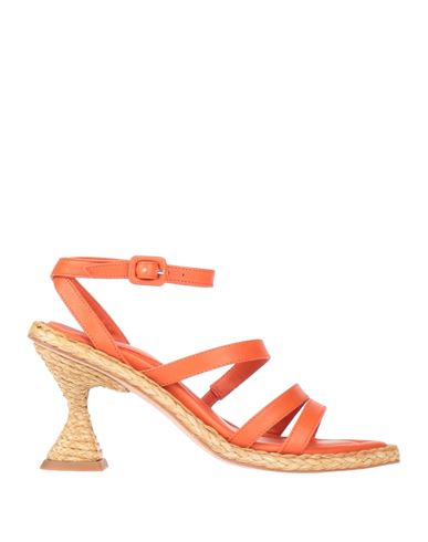 Shop Paloma Barceló Woman Sandals Orange Size 7 Lambskin, Straw