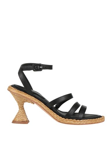 Shop Paloma Barceló Woman Sandals Black Size 9.5 Lambskin, Straw