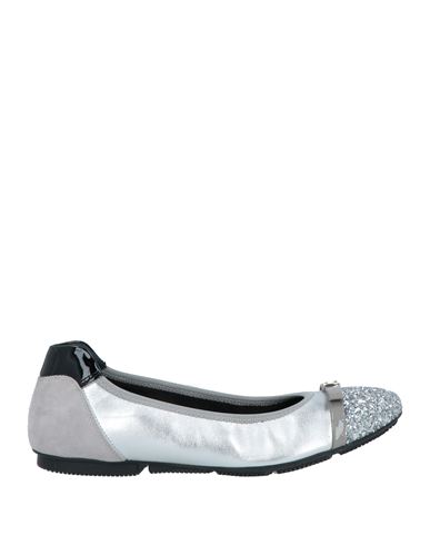 Hogan Woman Ballet Flats Silver Size 5 Soft Leather, Textile Fibers
