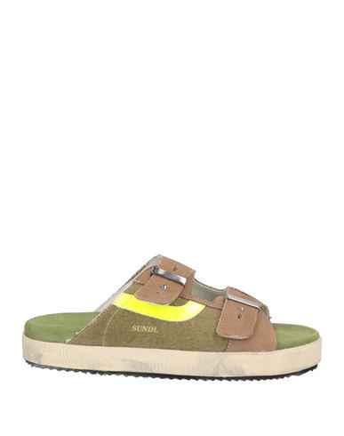 Hidnander Man Sandals Military Green Size 7 Leather, Textile Fibers In Green