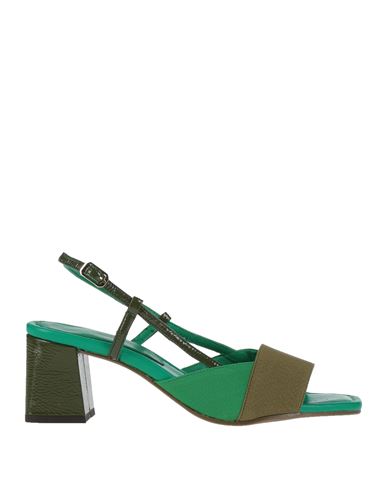 Daniele Ancarani Woman Sandals Military Green Size 8 Textile Fibers, Soft Leather
