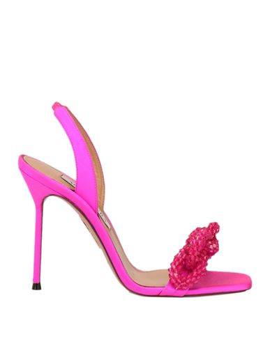 Aquazzura Woman Sandals Fuchsia Size 7 Soft Leather, Textile Fibers In Pink