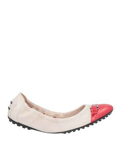 Tod's Woman Ballet Flats Beige Size 6.5 Soft Leather In Grey
