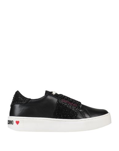 Love Moschino Woman Sneakers Black Size 5 Soft Leather, Textile Fibers
