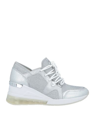 Michael Michael Kors Woman Sneakers Silver Size 8 Soft Leather, Textile Fibers