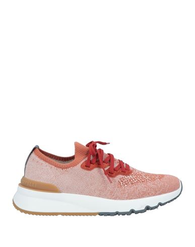 Brunello Cucinelli Man Sneakers Rust Size 13 Textile Fibers In Red