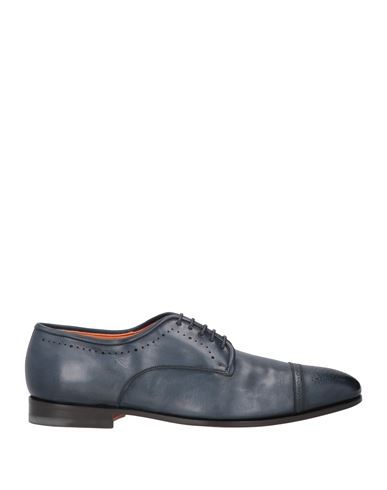 Santoni Man Lace-up Shoes Slate Blue Size 11 Leather
