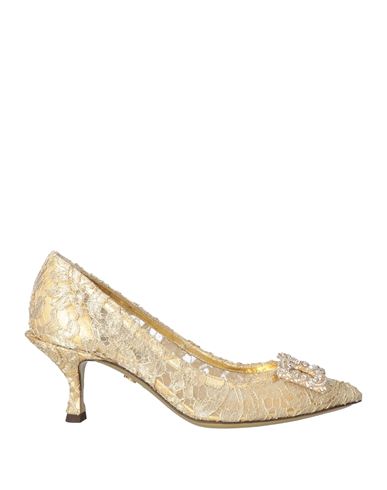 Dolce & Gabbana Woman Pumps Gold Size 6.5 Polyamide, Lambskin, Polyester
