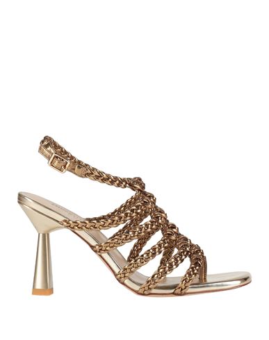 Woman Sandals Gold Size 6 Leather, Textile fibers
