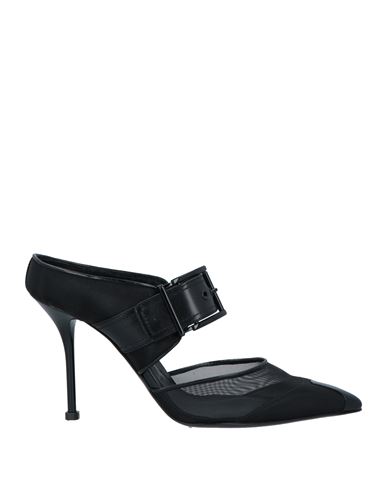 Alexander Mcqueen Woman Mules & Clogs Black Size 7.5 Leather, Textile Fibers