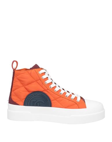 Dolce & Gabbana Man Sneakers Orange Size 8.5 Polyester, Polyamide, Calfskin
