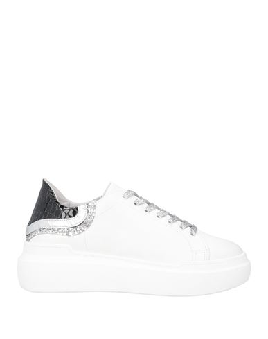 Geneve Woman Sneakers White Size 6 Calfskin, Textile Fibers