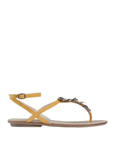 Shop Henry Beguelin Woman Thong Sandal Ocher Size 6 Leather In Yellow