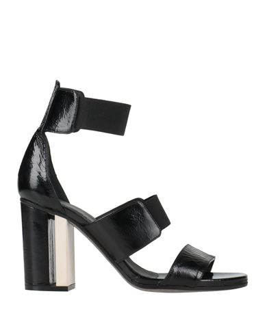 Stephen Venezia Woman Sandals Black Size 7.5 Leather, Elastic Fibres