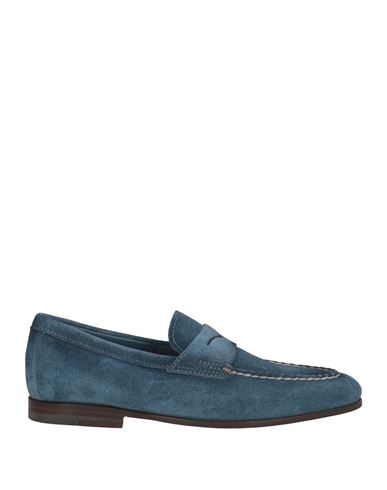 Santoni Goodyear Man Loafers Slate Blue Size 12.5 Leather In Blue