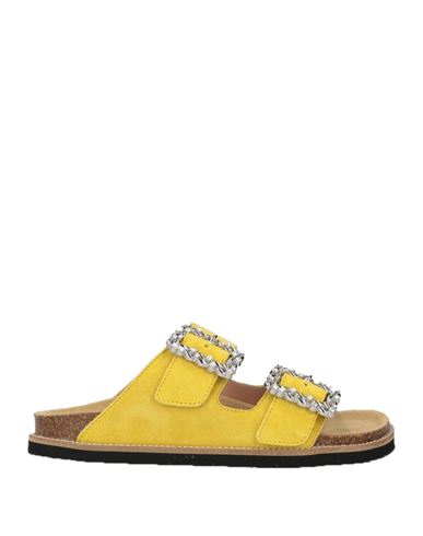 Pollini Woman Sandals Yellow Size 11 Leather