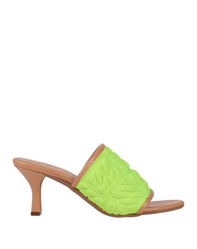 Casadei Woman Sandals Acid Green Size 7.5 Leather, Textile Fibers