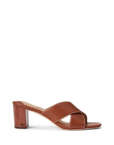 Shop Lauren Ralph Lauren Freddi Tumbled Leather Sandal Woman Sandals Tan Size 8 Leather In Brown