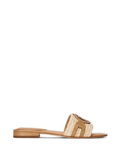 Shop Lauren Ralph Lauren Alegra Raffia & Leather Slide Sandal Woman Sandals Beige Size 7 Natural Raffia,