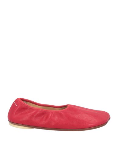 Mm6 Maison Margiela Woman Ballet Flats Red Size 10 Leather