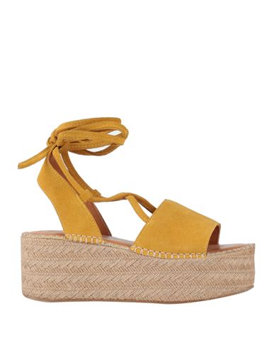 Lola Peres Woman Espadrilles Mustard Size 11 Leather In Yellow