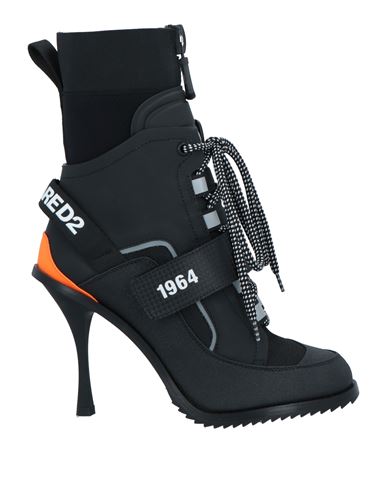 Dsquared2 Woman Ankle Boots Black Size 7 Leather, Textile Fibers