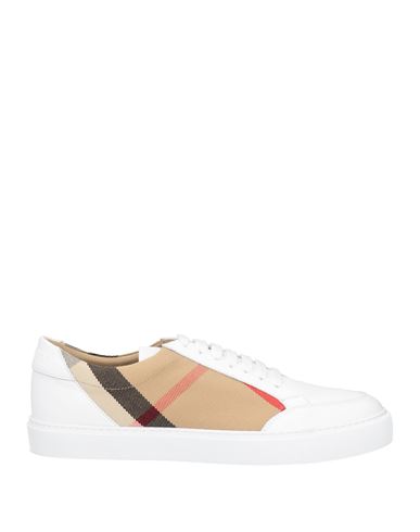 Shop Burberry Woman Sneakers White Size 12 Leather, Textile Fibers