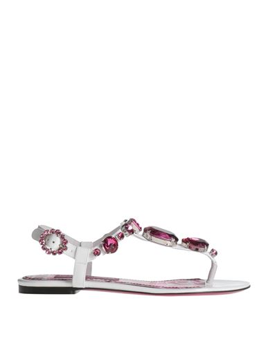 Shop Dolce & Gabbana Woman Thong Sandal White Size 6.5 Calfskin, Crystal