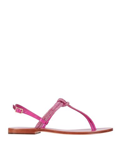 Emanuélle Vee Woman Thong Sandal Fuchsia Size 11 Leather, Textile Fibers In Pink