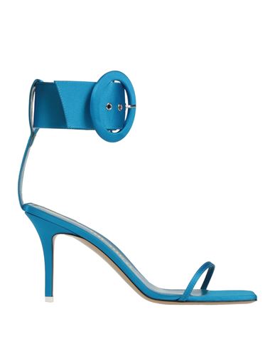 Attico The  Woman Sandals Azure Size 8 Leather, Textile Fibers In Blue