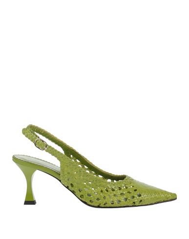 Pons Quintana Woman Pumps Green Size 10 Leather In Neutral