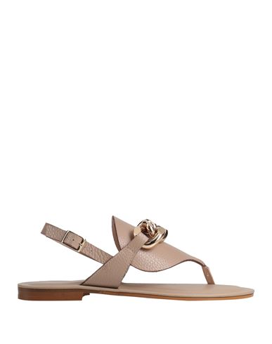 Sarah Summer Woman Thong Sandal Khaki Size 11 Leather In Beige