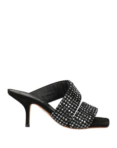 Eddy Daniele Woman Sandals Black Size 7 Textile Fibers, Swarovski Crystal