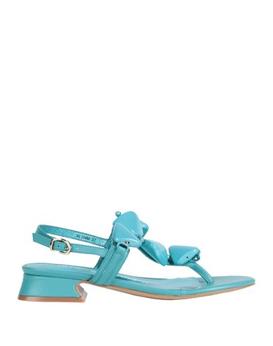 Shop Luciano Barachini Woman Thong Sandal Turquoise Size 8 Leather In Blue