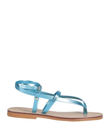 Shop J-save Woman Thong Sandal Azure Size 8 Leather In Blue