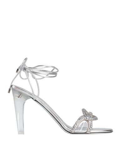 Valentino Garavani Woman Sandals Silver Size 10 Leather, Synthetic Fibers
