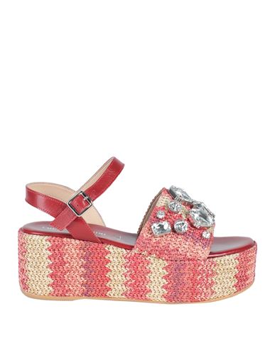 Chiara Pasquini Pasquini Woman Espadrilles Brick Size 7 Natural Raffia, Leather In Red