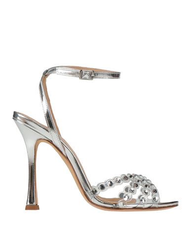 Chantal Woman Sandals Silver Size 6 Leather, Pvc - Polyvinyl Chloride