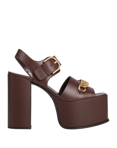 Valentino Garavani Woman Sandals Cocoa Size 11 Leather In Brown
