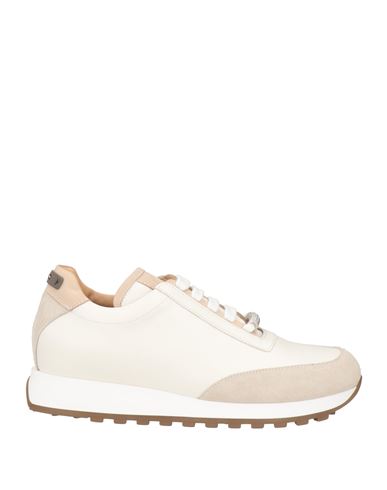 Peserico Woman Sneakers Ivory Size 10 Leather In White