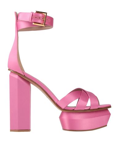 Shop Balmain Woman Sandals Pink Size 7 Polyester, Calfskin, Goat Skin