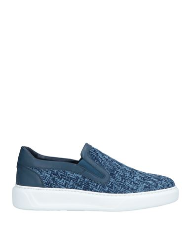 Shop Giovanni Conti Man Sneakers Navy Blue Size 8 Calfskin, Textile Fibers