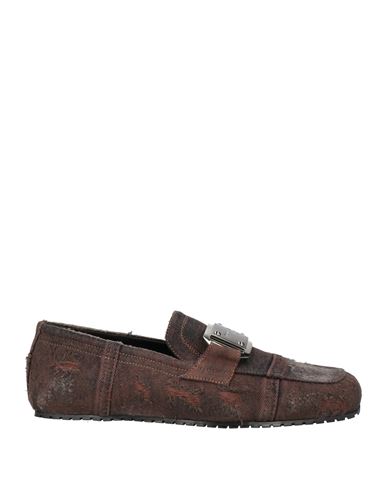 Dolce & Gabbana Man Loafers Dark Brown Size 8.5 Cotton, Elastane