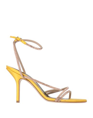 Maria Luca Woman Sandals Yellow Size 6.5 Leather, Textile Fibers