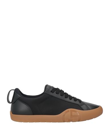 Giorgio Armani Man Sneakers Black Size 8 Polyamide, Calfskin